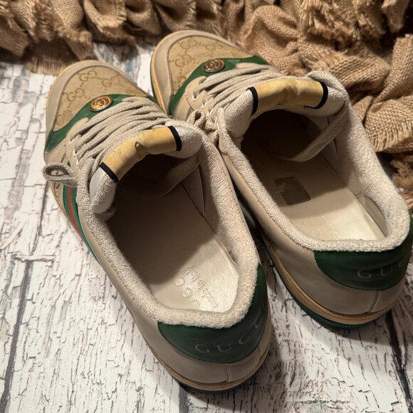 Men's Gucci Sneakers Vintage Style Green Cream Monogram - Picture 5 of 8